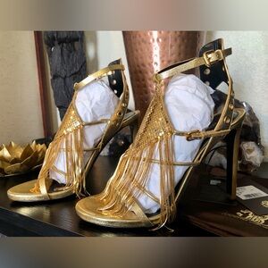 Roberto Cavalli Gold Leather Sandals